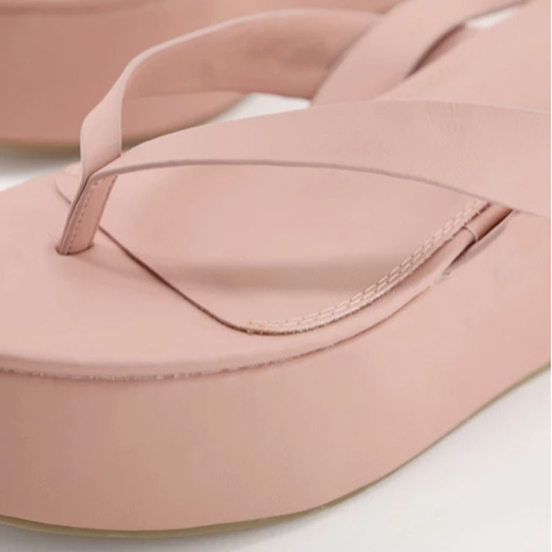 2021 New Design Fashion Pink Color Open Toe Platform Women Shoes Slip On Wedge Heel  Ladies Sandals