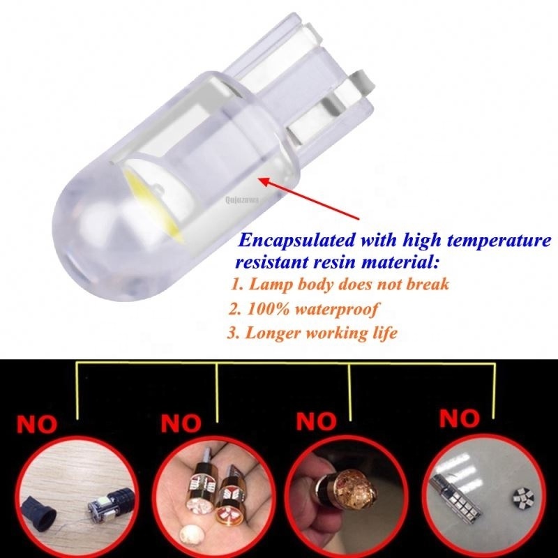 Newest W5W 194 T10 Glass Housing Cob LED Car bulb 3000K 6000K White Green Blue Red Wedge License Plate Lamp