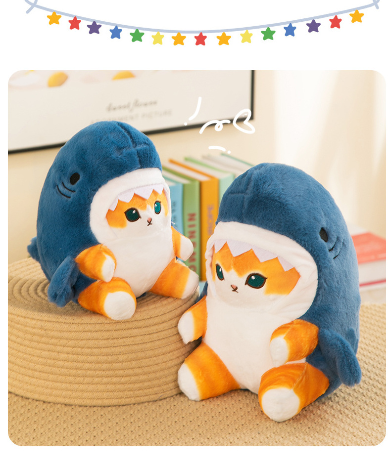 Cute shark cat stuffed animal toys cute toy soft plush shark cat plush pillow