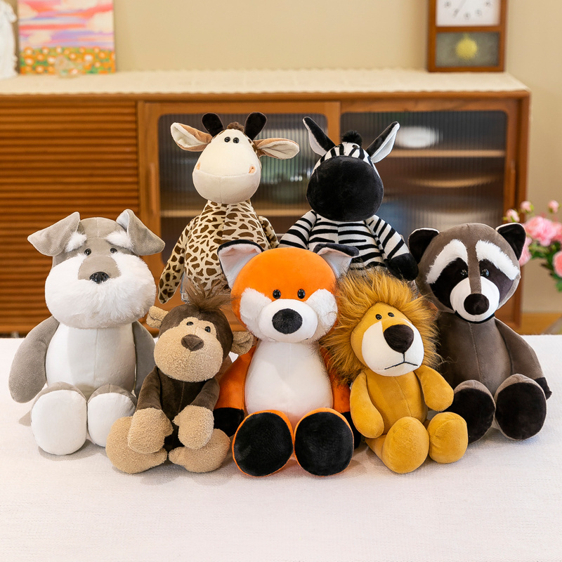 Factory Wholesale Custom Jungle Forest Animal Toys Soft Stuffed  lion Fox Raccoon Giraffe Elephant Plush Toy