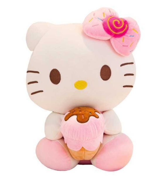 High Quality  Cartoon Pink Hallo KT Cat Plush Toy Ice Cream Kawaii  Stuffed Plush Toys Kawaii Hello KT Kids plush Toys