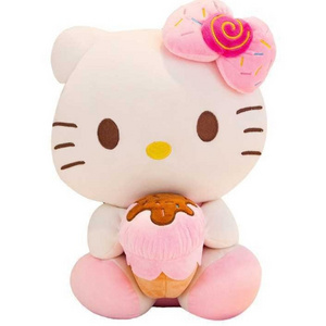 High Quality  Cartoon Pink Hallo KT Cat Plush Toy Ice Cream Kawaii  Stuffed Plush Toys Kawaii Hello KT Kids plush Toys