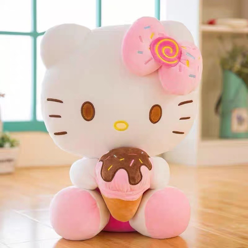 High Quality  Cartoon Pink Hallo KT Cat Plush Toy Ice Cream Kawaii  Stuffed Plush Toys Kawaii Hello KT Kids plush Toys