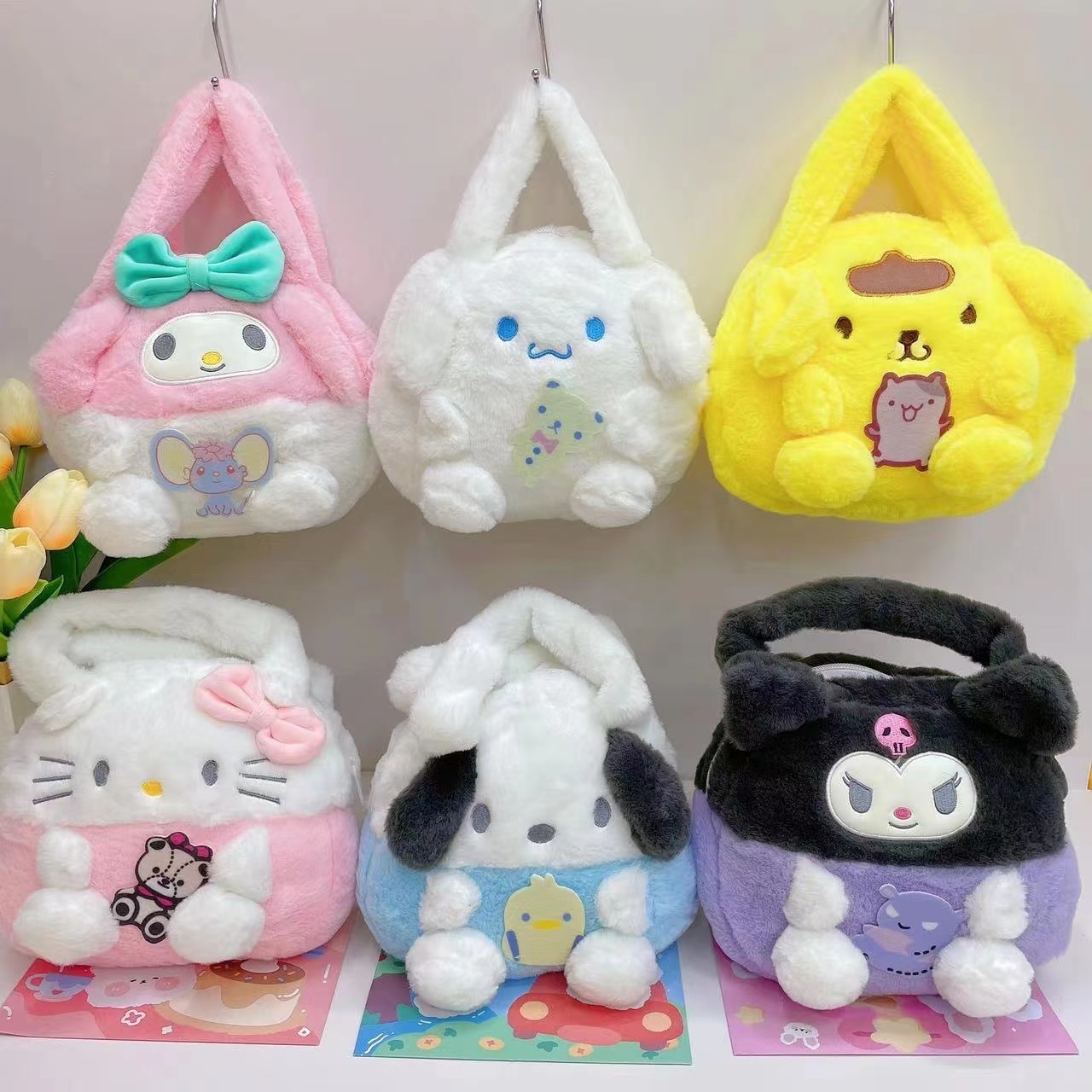 Wholesale Cartoon Sanrio Bag Kawaii Plush Melody Kuromi Soft Stuff Handbag  Stuffed Backpack Girl Children Gift