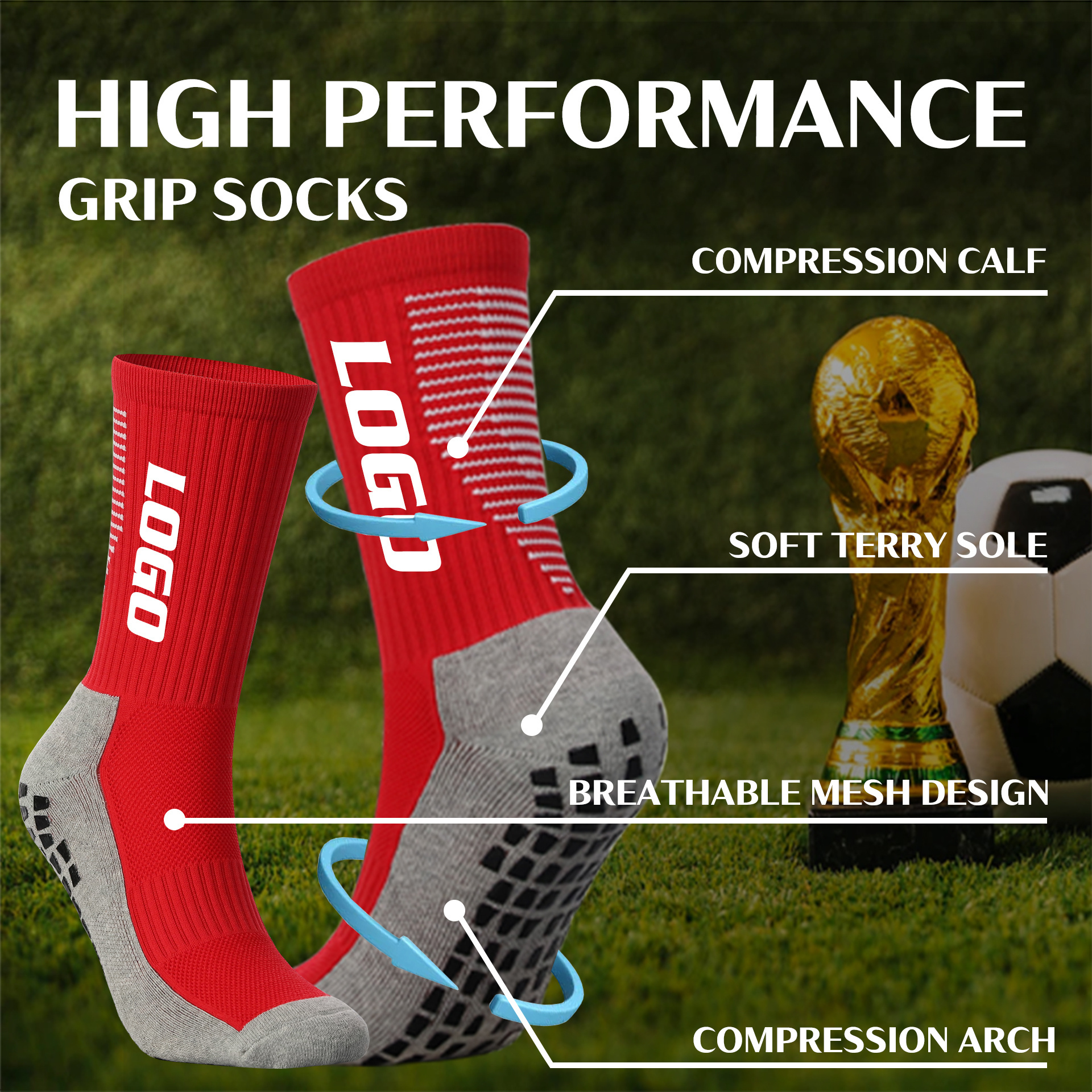 Custom Made Bottom Football socks Athletic Anti-slip Grip Football Socks short sports soccer socks