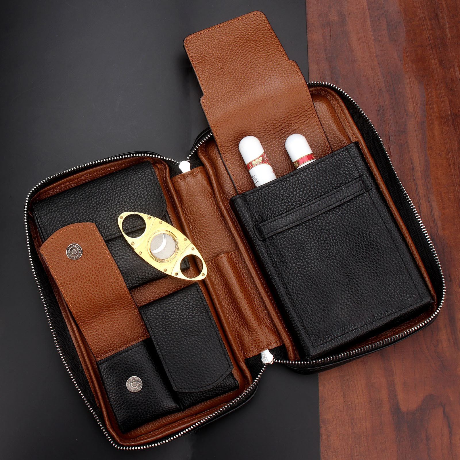 Custom Logo Cigar Case Genuine Leather Personalized Travel Portable Carring Cigar Box for Cigars