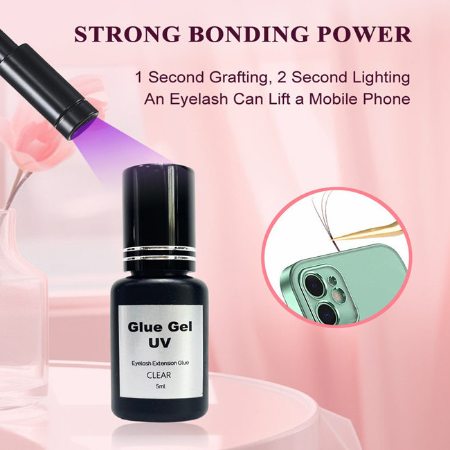 Beam light high quality 2s faster UV eyelash adhesive LED lash extension hypoallergenic transparent UV glue