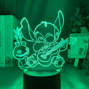 3D RGB Lamp LED 7 Color Change Illusion Lamp with Batteries Bunny Luminaria Stitch Pattern Decoration Kids Table Light for Night