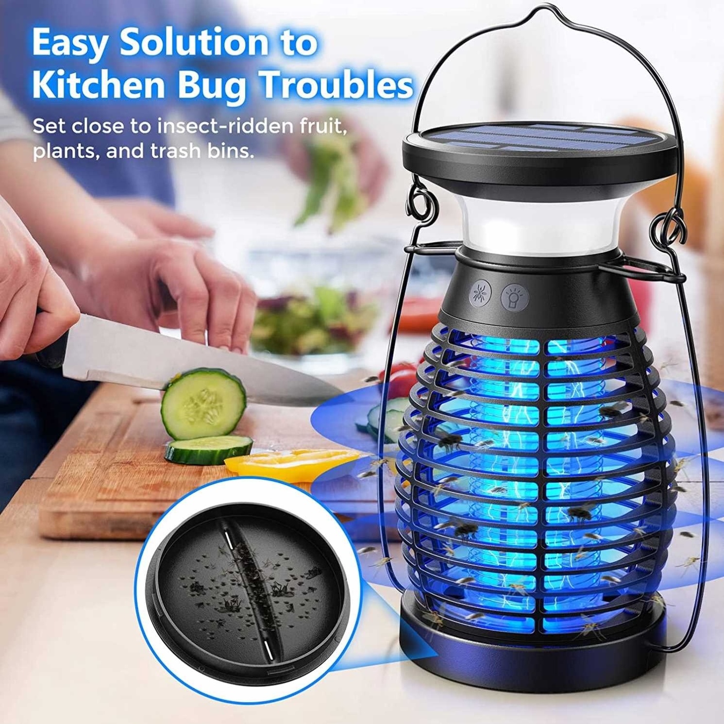 Electric High Powered Mosquito Killer Zapper Solar Bug Zapper with Night Lamp for Outdoor Indoor