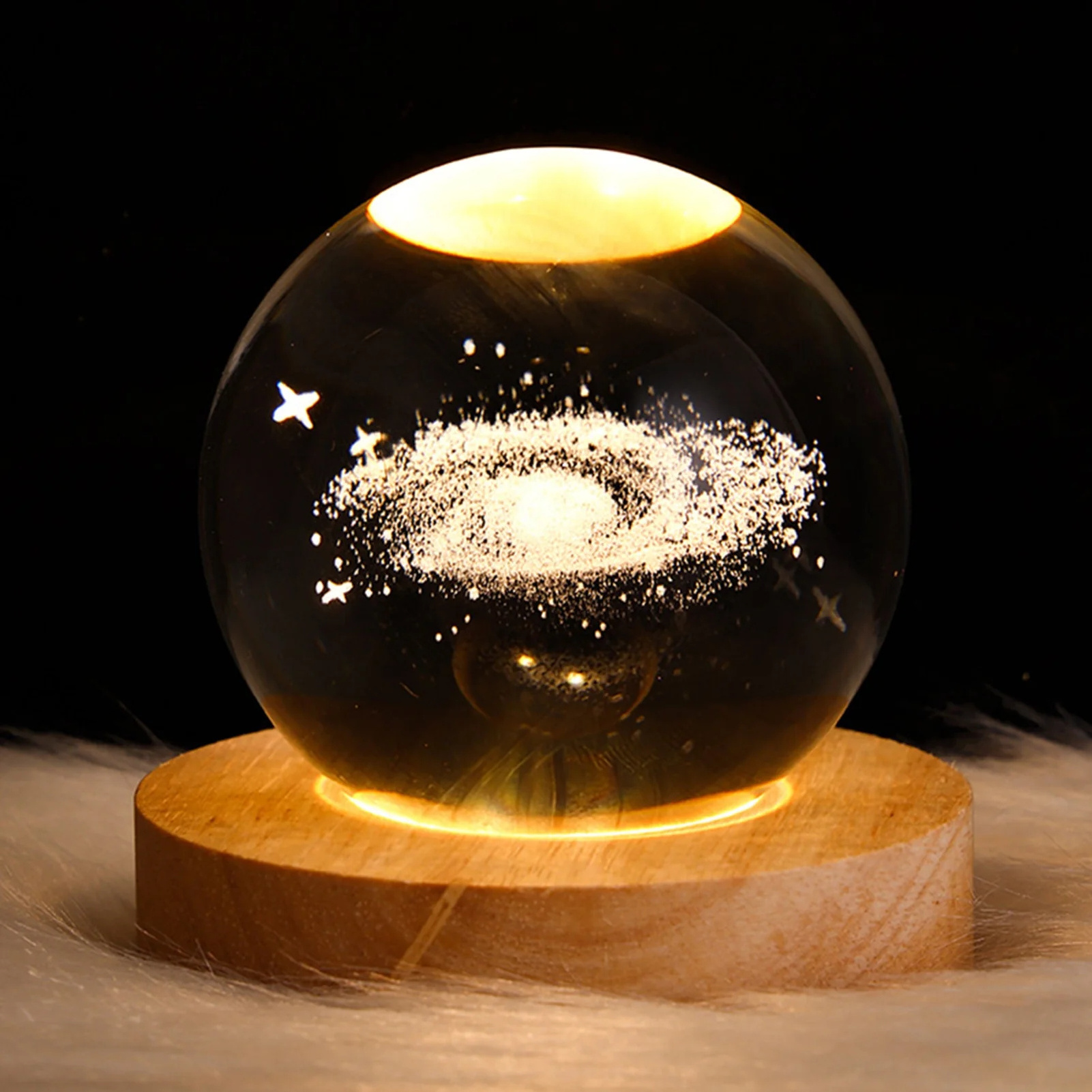 Globe Lamp with Wood base Universe Lights for Room 3D Crystal Ball Night Light