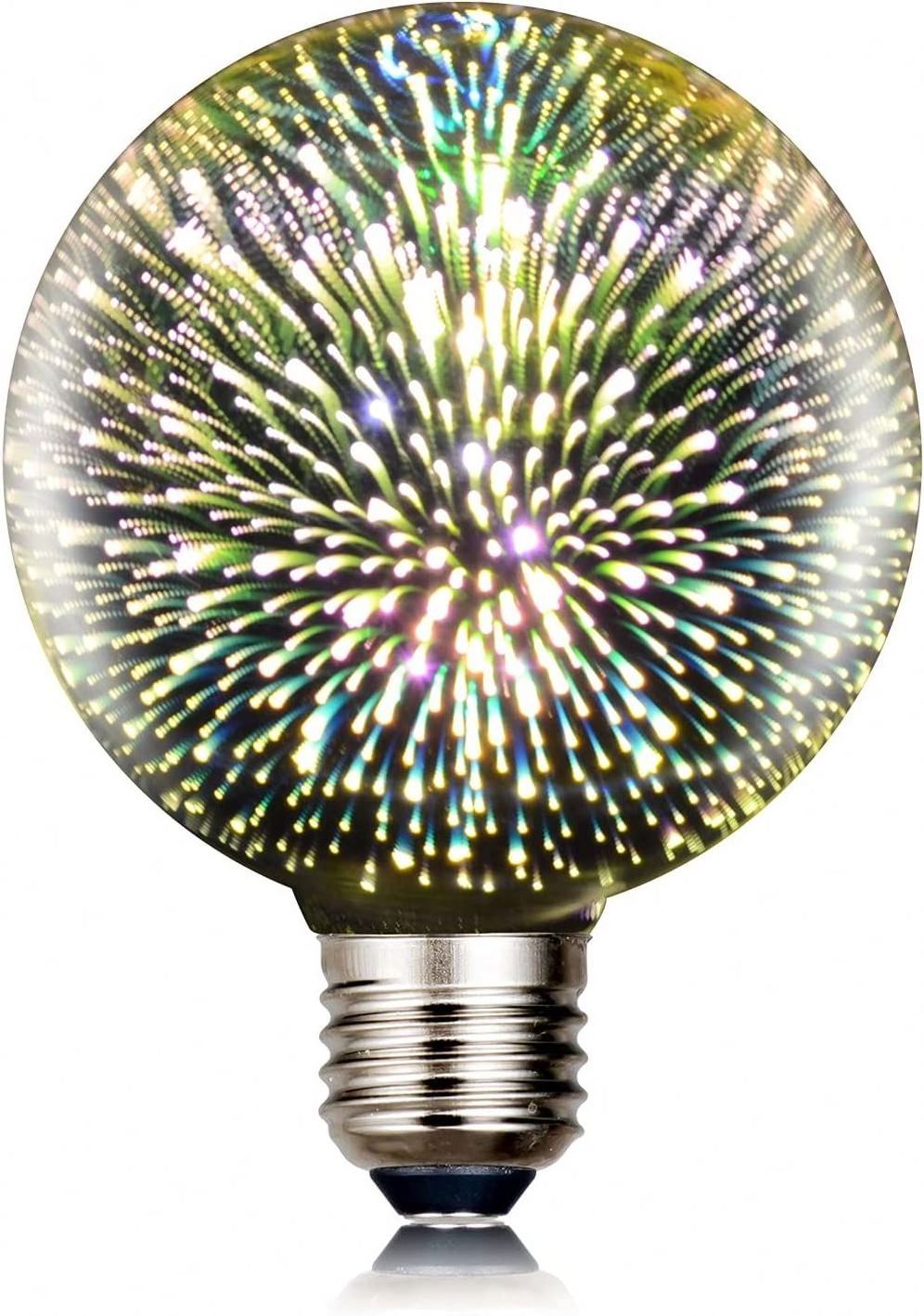 3D Firework Decoration Bulb, AC85-220V Firework Led Light E27 4W Retro Edison Light for Holiday Christmas Bar Glass Lamp