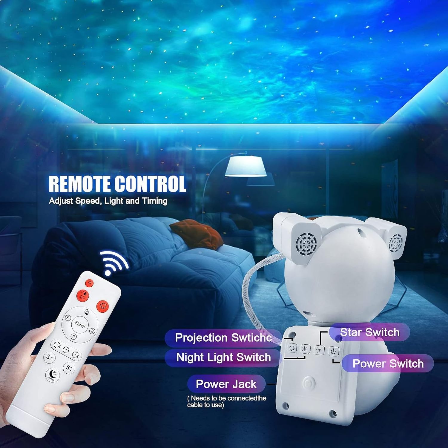 2 in 1 LED Starry Astronaut Galaxy Projector Light Star Night Light with Moon Lamp for Kids Room Decor Party Gift