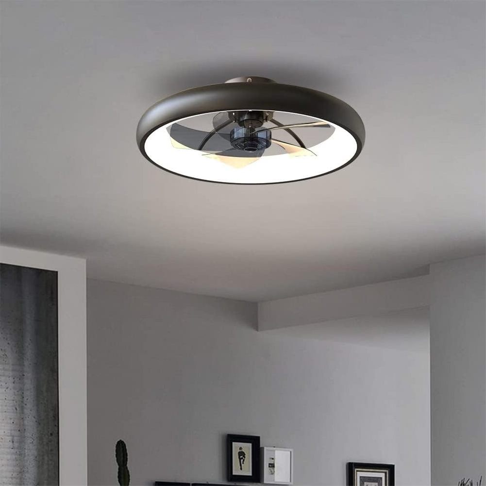 OEM Dimmable LED Reversible Blades Timing 5 Invisible Blades Semi Flush Mount Low Profile Ceiling Fan with Light Remote Control