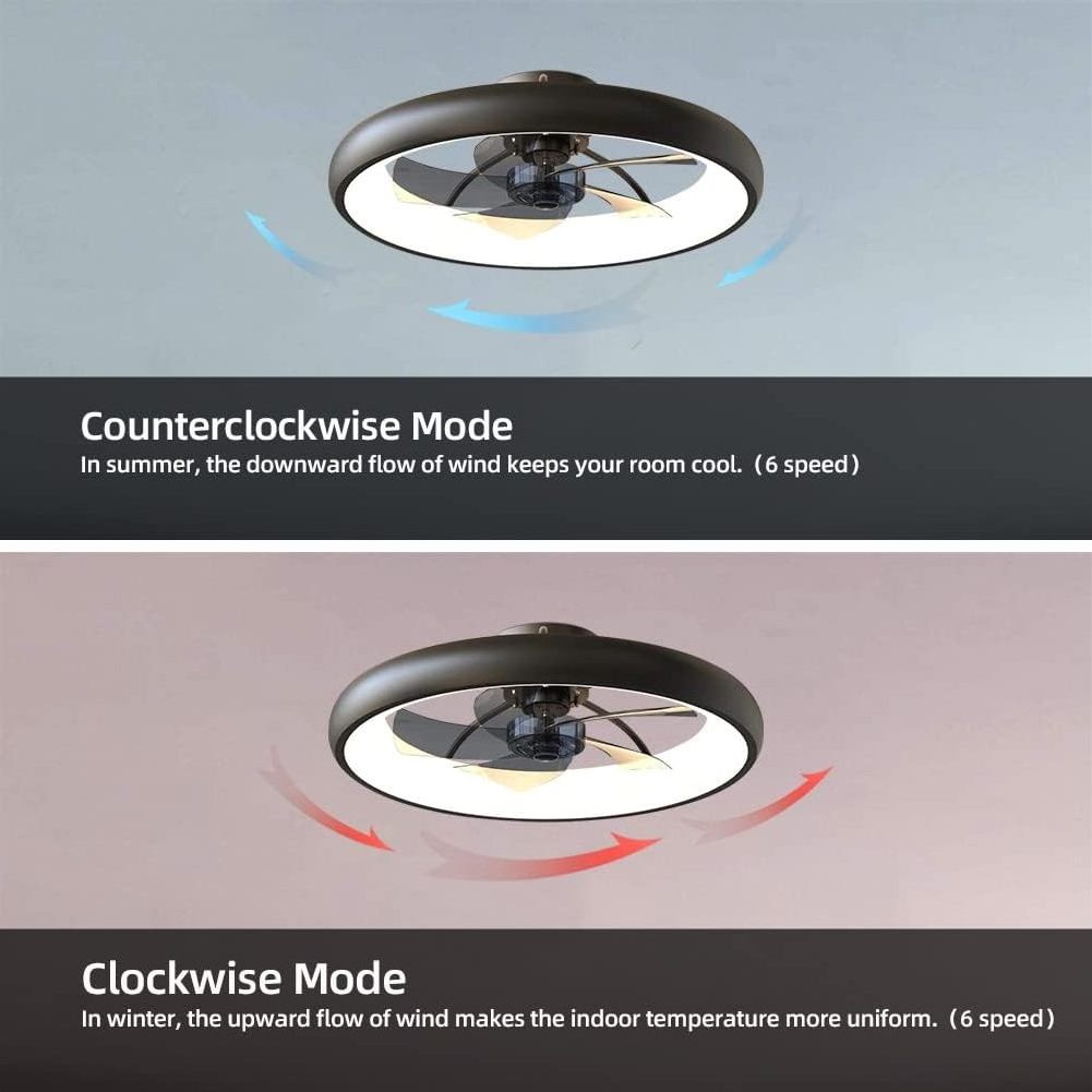 OEM Dimmable LED Reversible Blades Timing 5 Invisible Blades Semi Flush Mount Low Profile Ceiling Fan with Light Remote Control