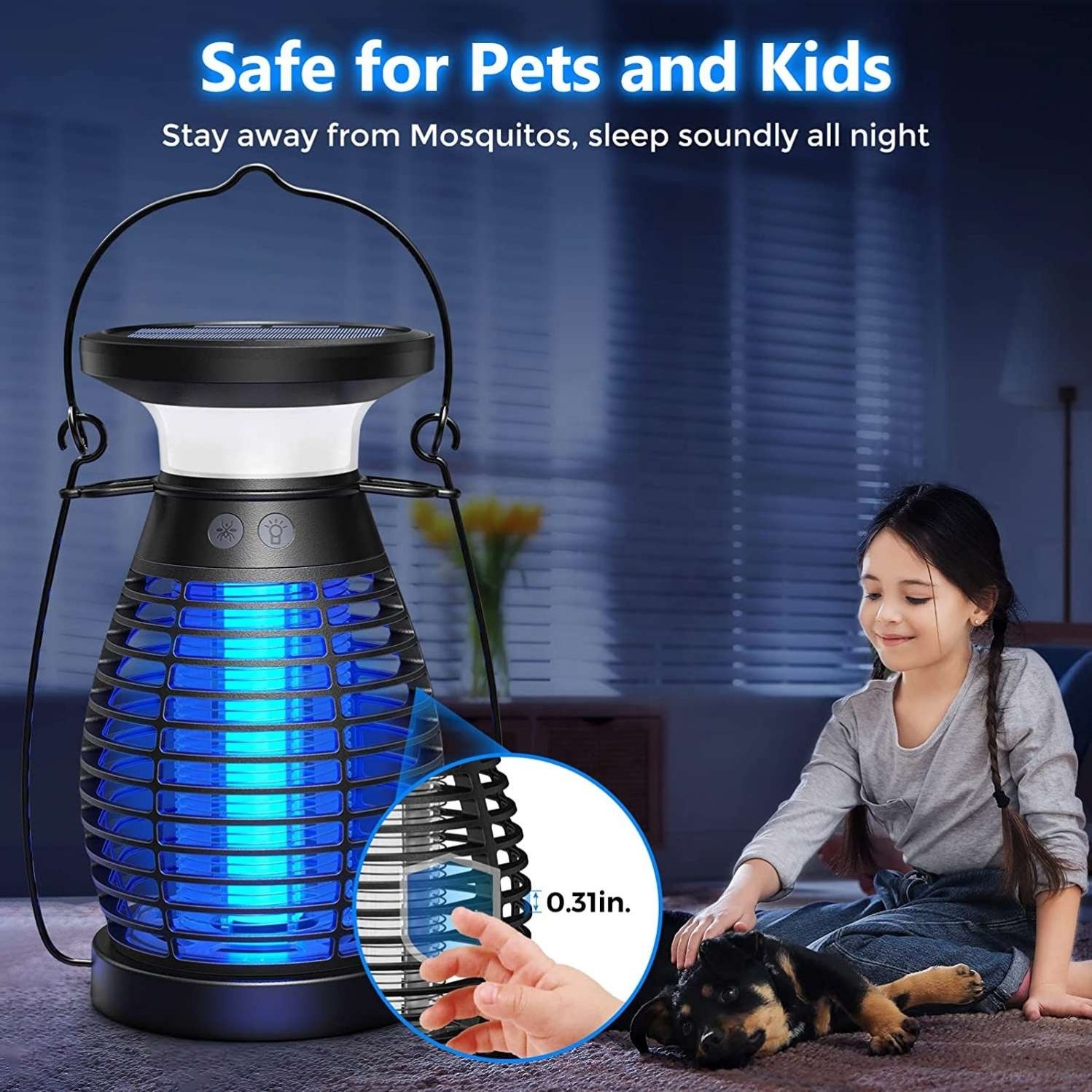 Waterproof Cordless & Rechargeable Mosquito Zapper with High Powered UV Light Outdoor Solar Bug Zapper