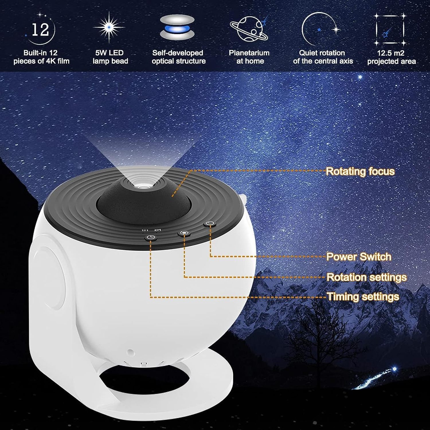 12 in 1 Planetarium Galaxy Star Projector Rotating Nebula Projector Lamp Timed Starry Night Light  for Kids  Bedroom Decor