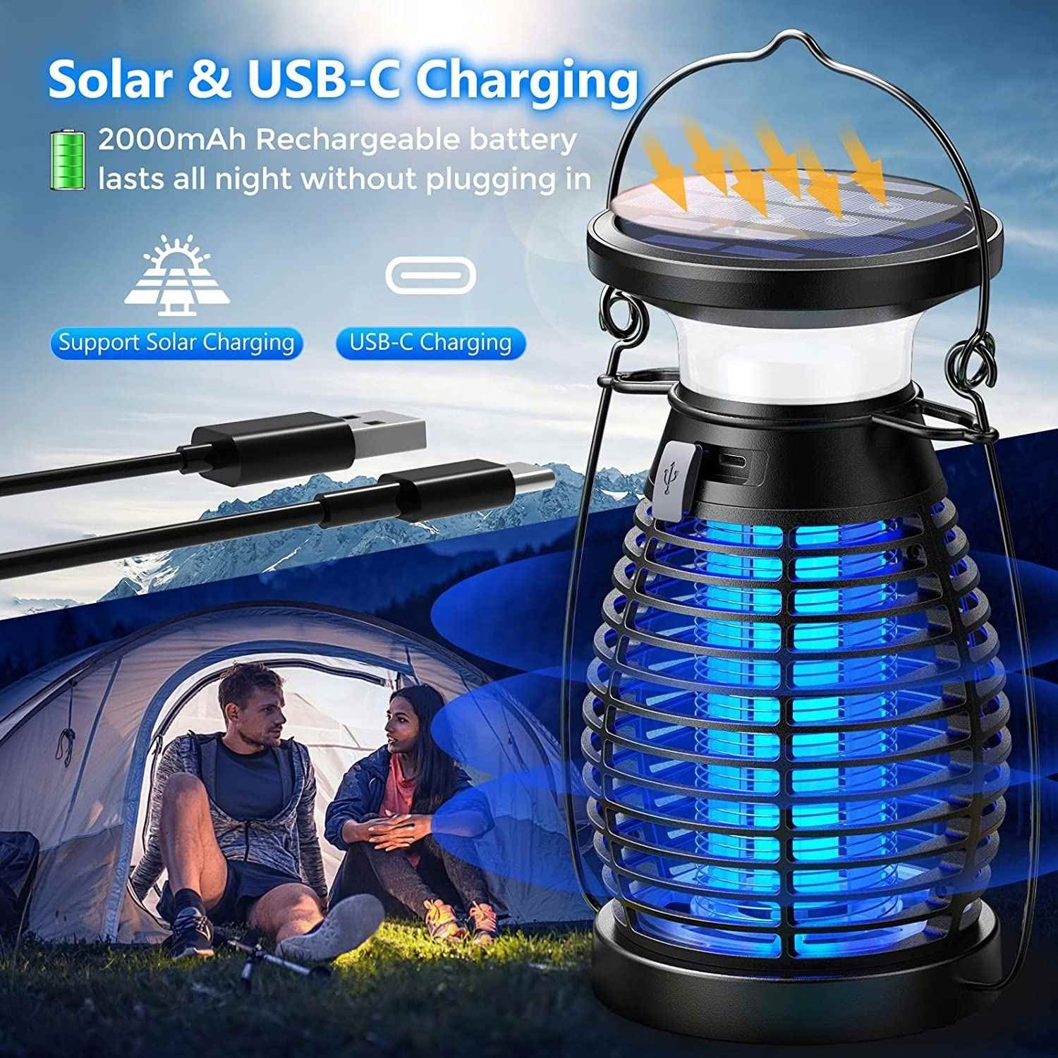 Electric High Powered Mosquito Killer Zapper Solar Bug Zapper with Night Lamp for Outdoor Indoor