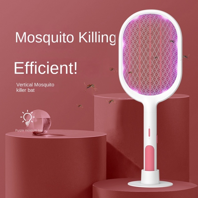 Electric Fly Swatter Racket, Mosiller 2 in 1 Bug Zapper with USB Rechargeable Base for Pest Insect Control & Flying Trap