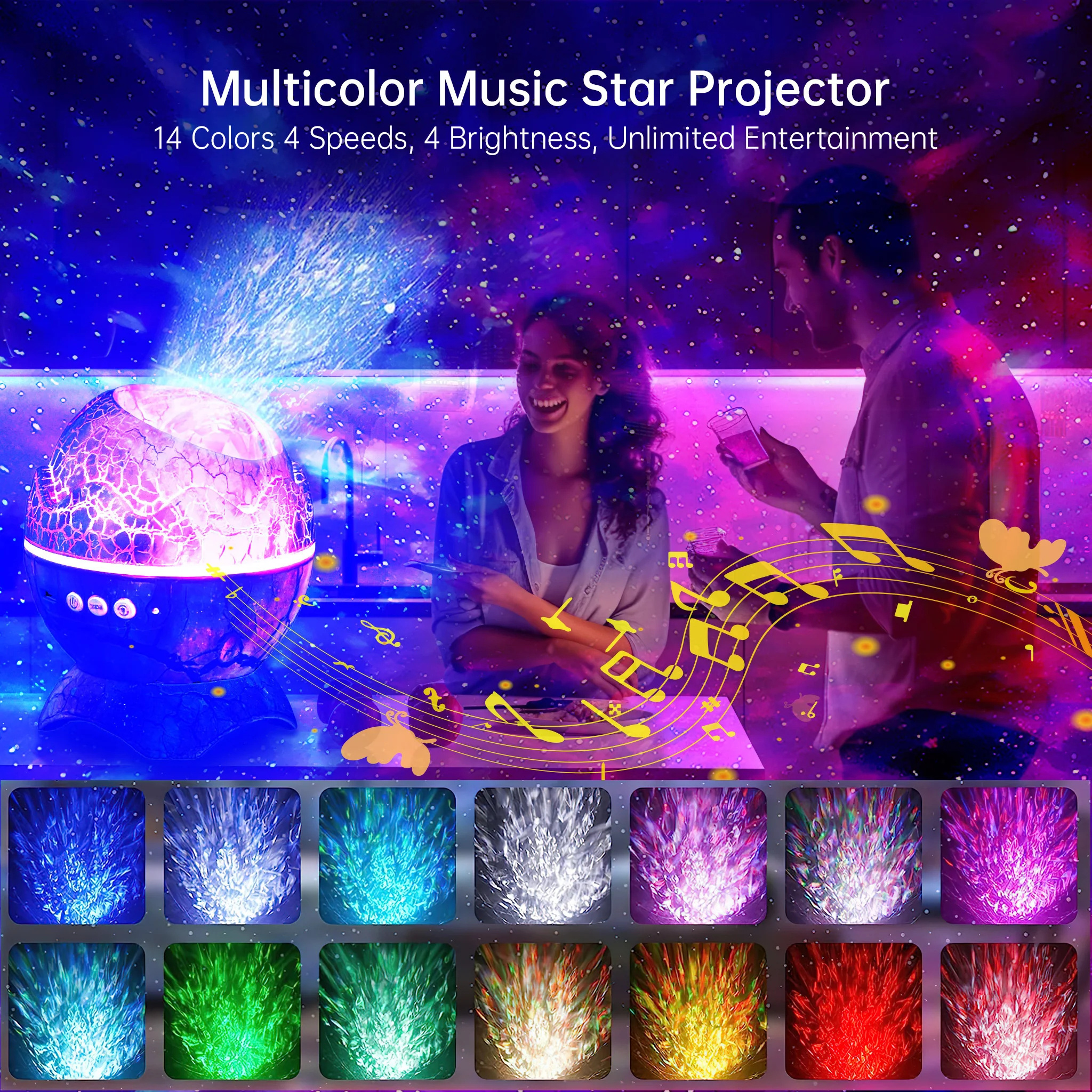 Dinosaur Egg Galaxy Star Projector Starry Light with Wireless Music Player Night Light Nebula,Timer & Remote Control