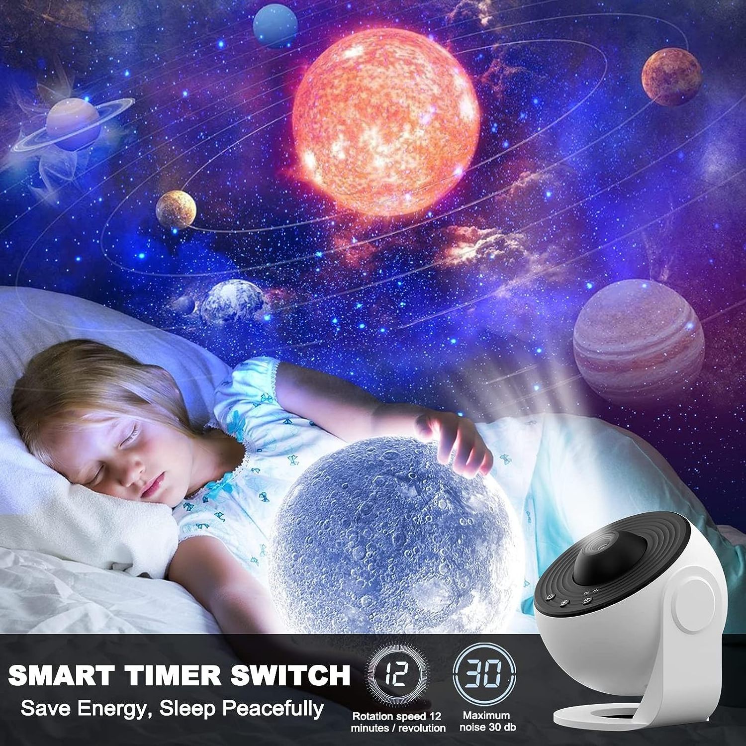 12 in 1 Planetarium Galaxy Star Projector Rotating Nebula Projector Lamp Timed Starry Night Light  for Kids  Bedroom Decor