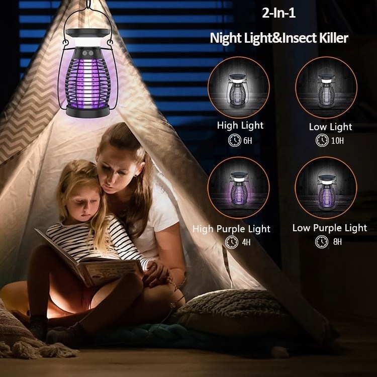 Solar & USB Rechargeable 2000mAh Outdoor Bug Zapper  Home UV Led Lantern Mosquito Killing Lamp Electronic Mosquito Killer