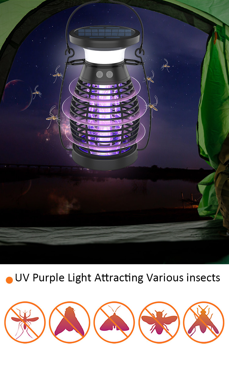 Solar & USB Rechargeable 2000mAh Outdoor Bug Zapper  Home UV Led Lantern Mosquito Killing Lamp Electronic Mosquito Killer