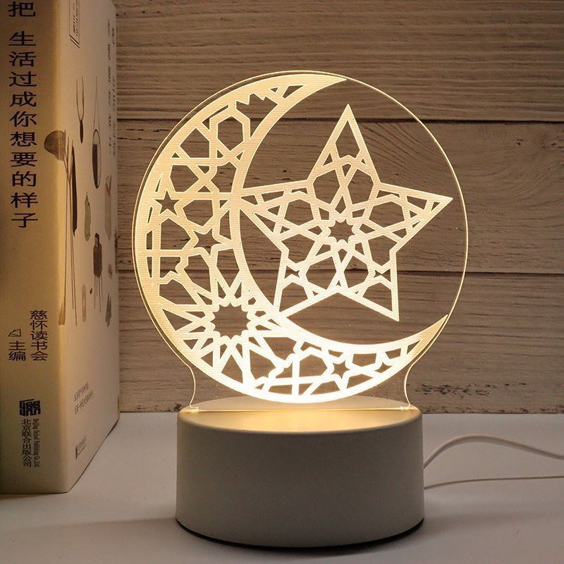 3D  Night Light Islam Eid Mubarak Muslim Ramadan Festival Decorative Lamp  Home Bedroom Party Acrylic Night Lamp