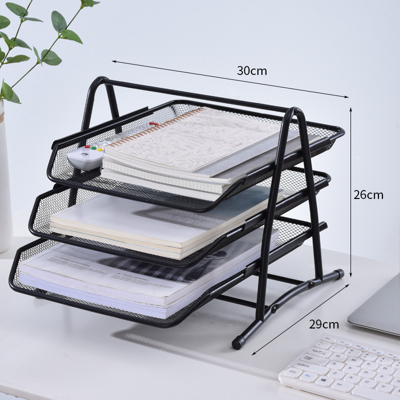 High Quality Black Metal 3 Tier Sliding Trays Office Desktop Letter File Storage Organizer Desk Paper Organizer