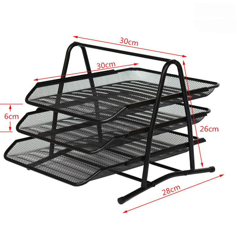 High Quality Black Metal 3 Tier Sliding Trays Office Desktop Letter File Storage Organizer Desk Paper Organizer