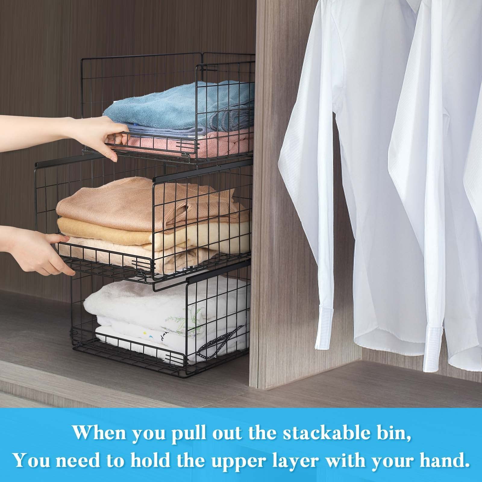 3-tier Sliding Closet Organizers and Drawer Storage Shelves Stackable Storage Wardrobe Cupboard Organizer for Folded Clothes