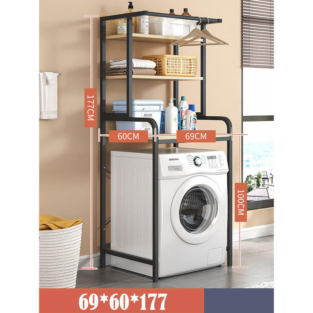 3-Tier Laundry Room Shelf Over The Washing Machine Storage Rack Bathroom Organizer with Clothes Hanging Rod