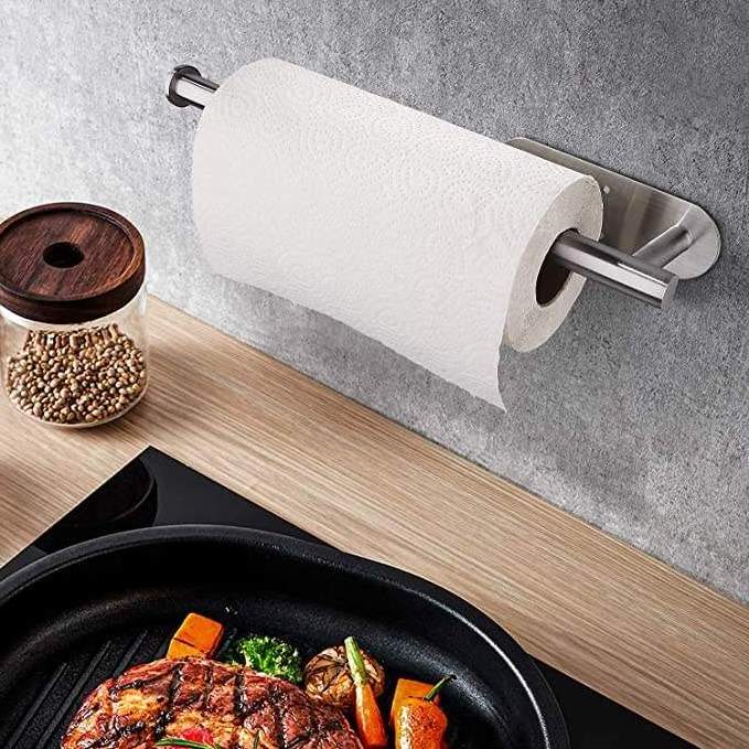 High Quality Under Cabinet Wall Mount Adhesive Paper Towels Rolls Stainless Steel Kitchen Roll Holder