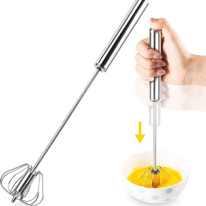 12Inch Stainless Steel Egg Beater Hand Push Rotary Whisk Blender Easy Self Stirring Whisk for Making Cream