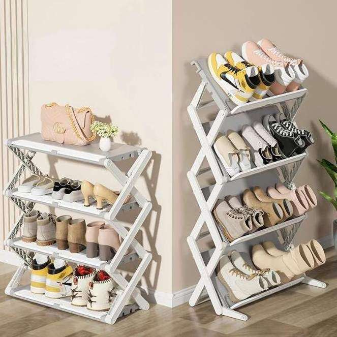 Multifunctional installation free shoe rack cabinet storage rack 4 layers non-woven layer folding simple storage rack