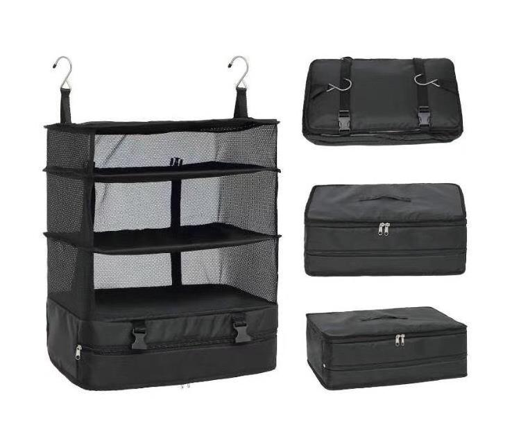 Portable Luggage Closet Organizer Storage 3 Shelves Hanging Shelves Travel Packing Cube Space Saver Closet Organizer Storage