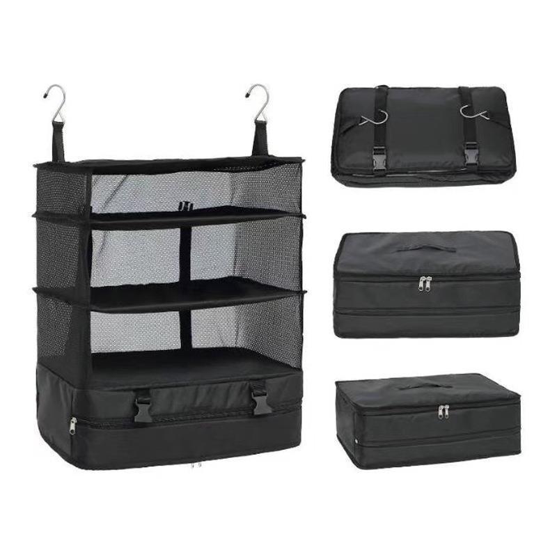 Portable Luggage Closet Organizer Storage 3 Shelves Hanging Shelves Travel Packing Cube Space Saver Closet Organizer Storage