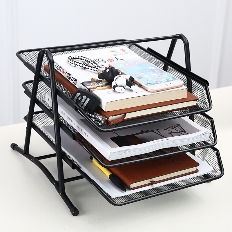 High Quality Black Metal 3 Tier Sliding Trays Office Desktop Letter File Storage Organizer Desk Paper Organizer