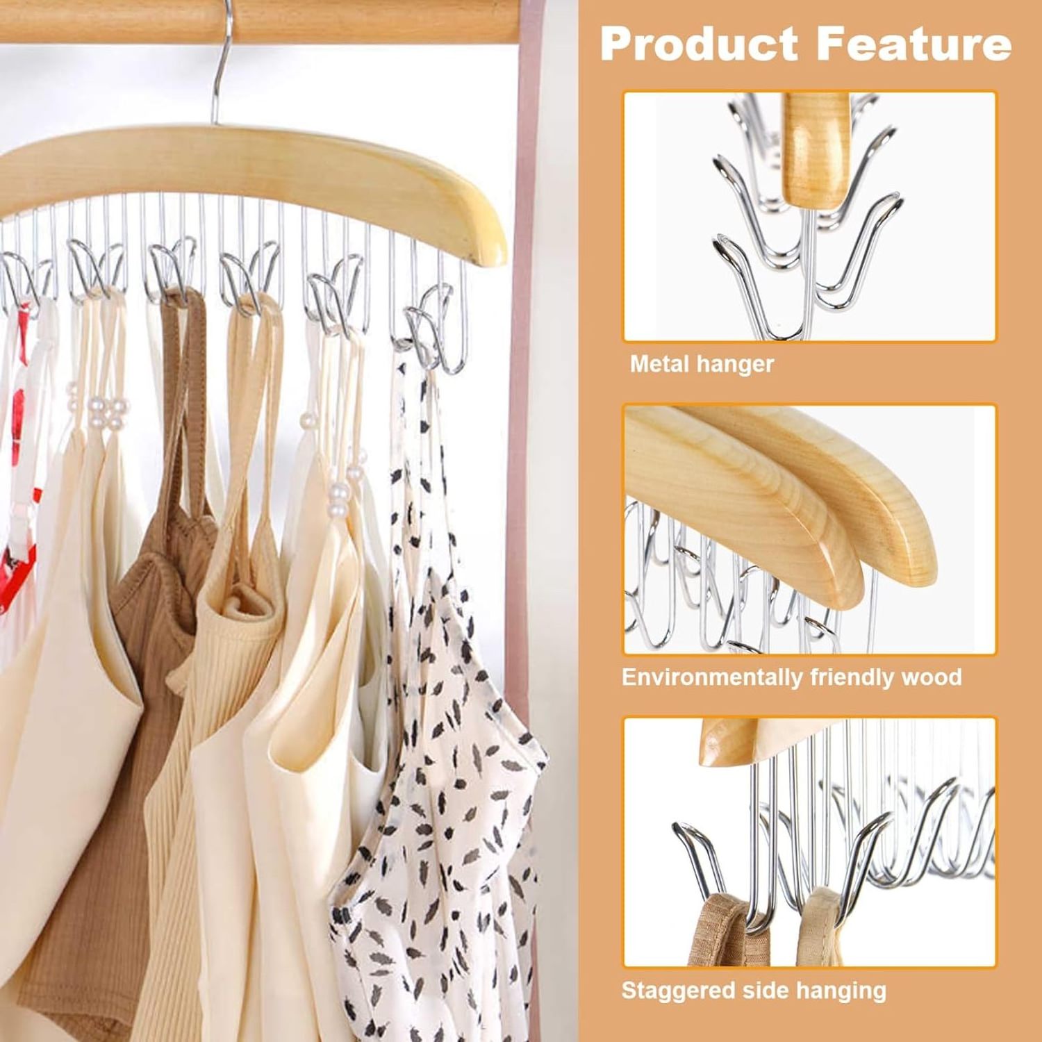 Space Saving Tank Top Hanger Strong LoaBearing  Organizer with U-Shape Hook Closet Hangers for Suspenders Belts Scarves Ties