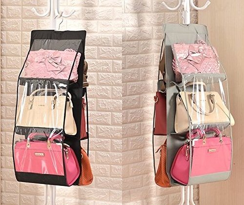 6 Larger Pockets Black Hanging Handbag Organizer Dust-Proof Storage Holder Bag Wardrobe Closet for Purse Clutch