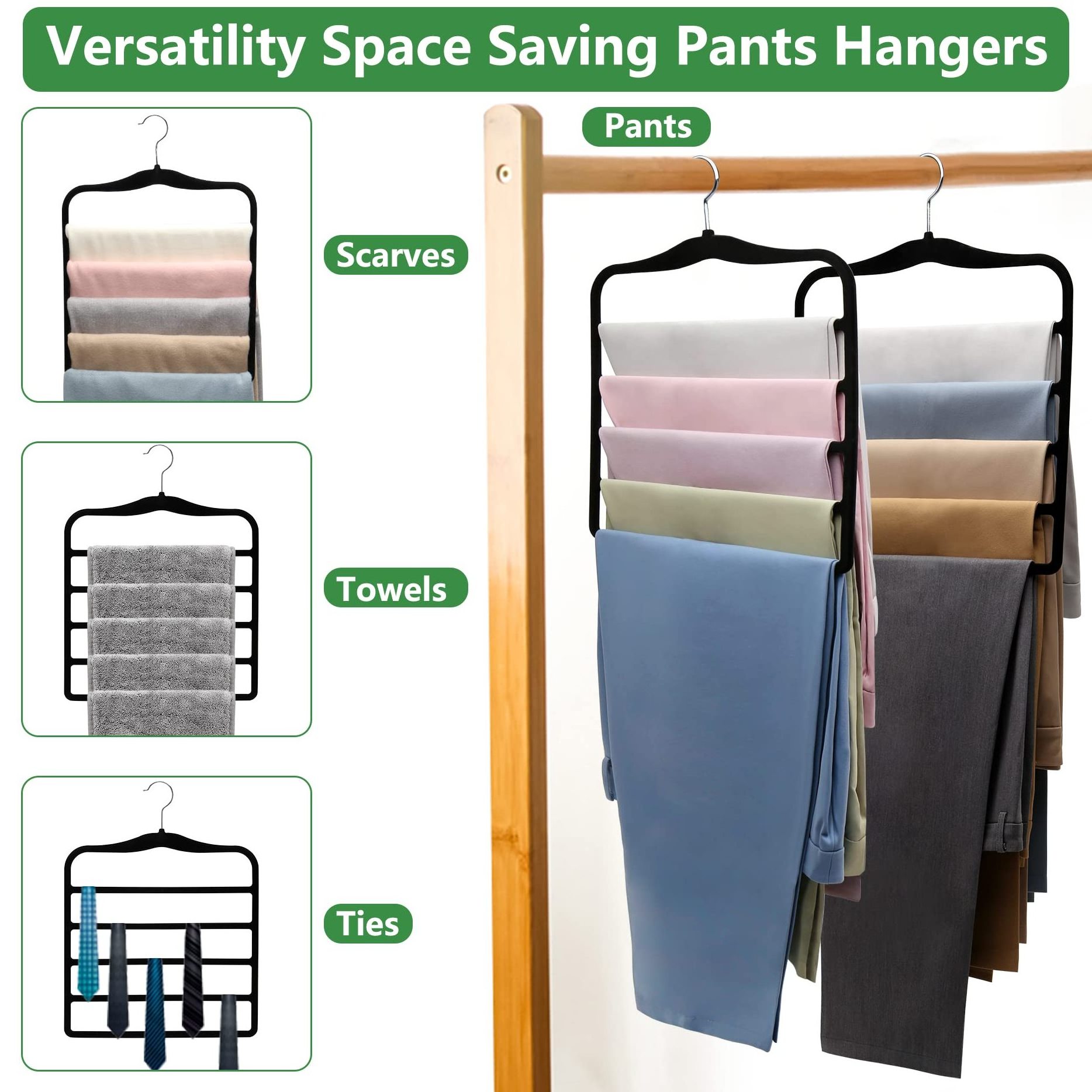 Organization and Storage 3 Pack Pants Hangers Space Saving Closet Organizers and Storage Non Slip Velvet Hanger