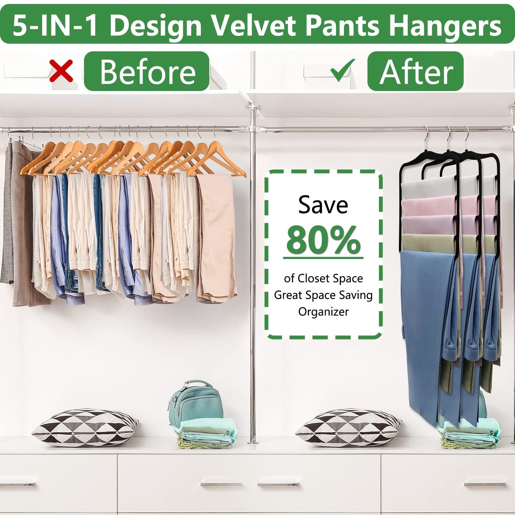 Organization and Storage 3 Pack Pants Hangers Space Saving Closet Organizers and Storage Non Slip Velvet Hanger