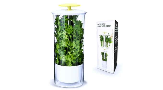 Premium Glass Herb Keeper and Herb Storage Container Savor Preserver for Cilantro, Mint, Parsley, Asparagus