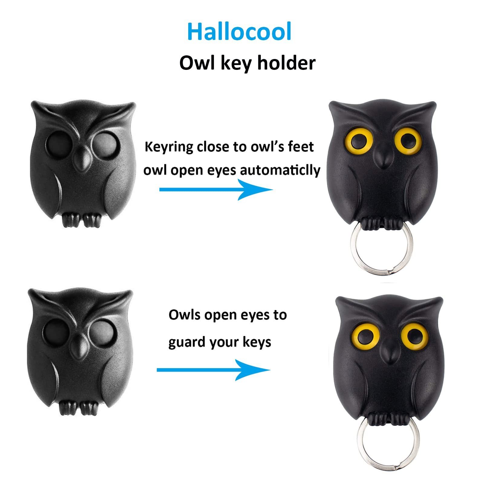 Owl Key Holder Cute Automatic Open Close Eyes Magnetic Night Owl Keying Holder Wall Mounted Owl Key Hooks