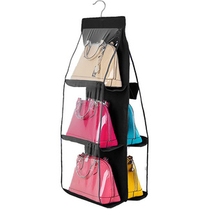 6 Larger Pockets Black Hanging Handbag Organizer Dust-Proof Storage Holder Bag Wardrobe Closet for Purse Clutch