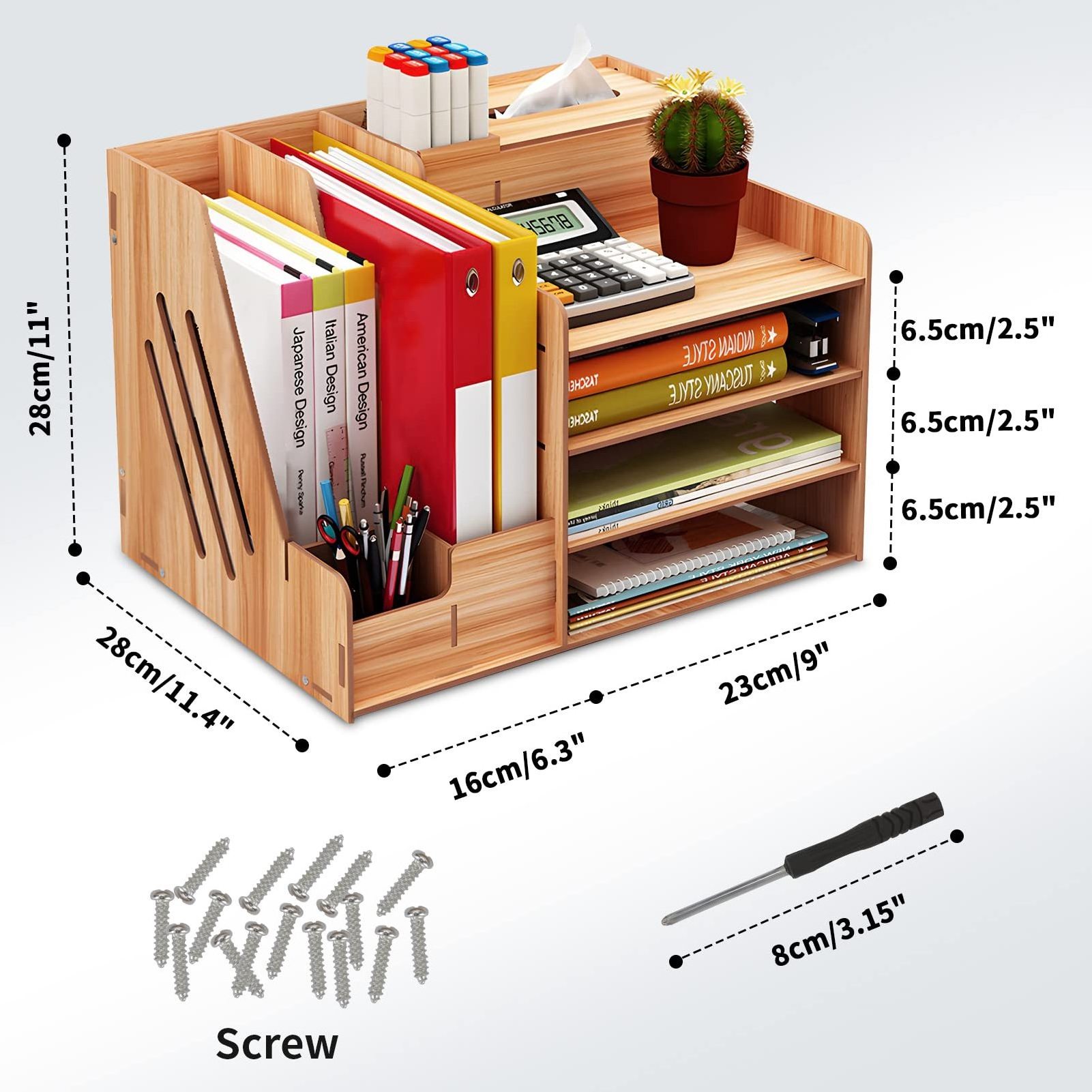 Desk Organizer Wooden Desktop Organizer with 3 Trays Assembly is Required  Large Desk File Organizer Office Supplies