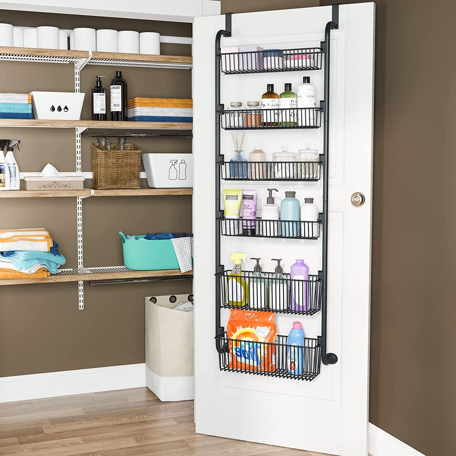 6-Tier Pantry Door Organizer Spice Rack Metal Hanging Wall Mounted Kitchen Storage Over the Door Pantry Organizer