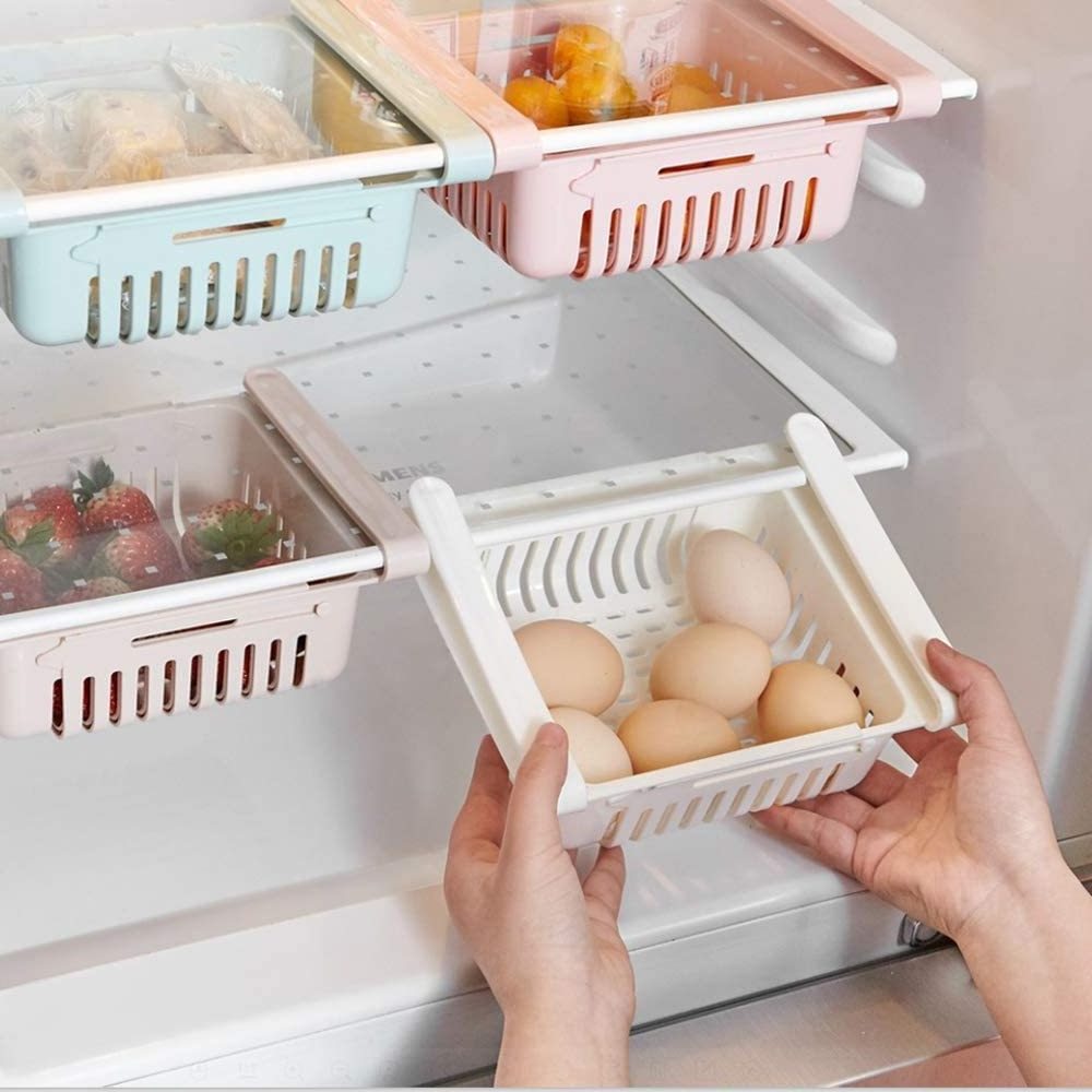 Retractable Drawer Refrigerator Storage Box Unique Design Pull Out Fridge Bins Adjustable Fridge Organizer