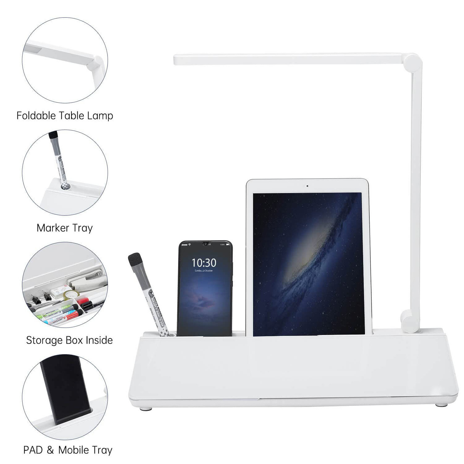 Desktop Whiteboard Dry Erase Board Lamp Swing arm Desk Lamps with Keyboard Stand White Board LED Table Light Desk Organizer