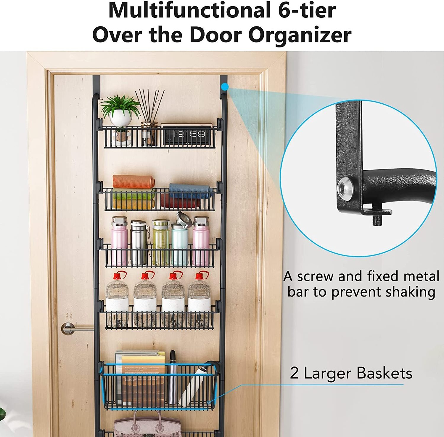 6-Tier Pantry Door Organizer Spice Rack Metal Hanging Wall Mounted Kitchen Storage Over the Door Pantry Organizer