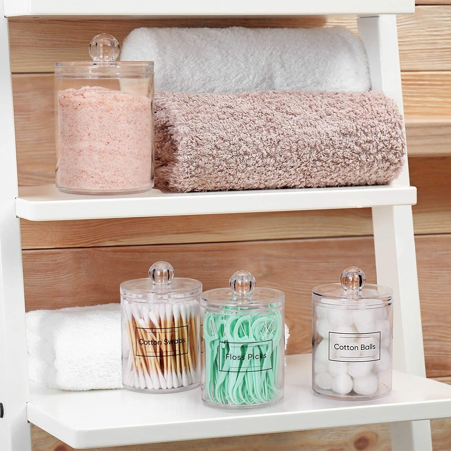 High Quality Plastic Apothecary Jar Bathroom Canister Storage Organization Transparent Plastic Cotton Swab Ball Pad Holder